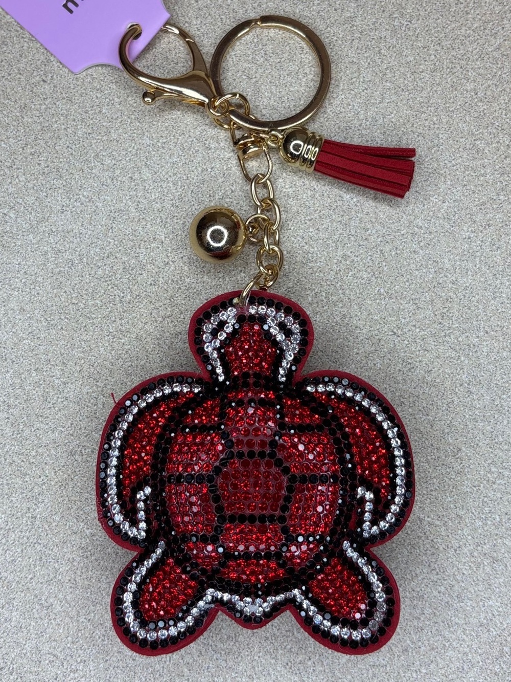 Red Rhinestone Sea Turtle Keychain / Purse Charm with Tassel